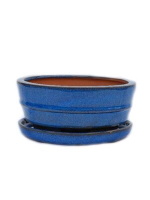Oval Saucer Attached Glazed Ceramic Bonsai Pots