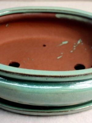 Curved Oval Saucer Detached Glazed Ceramic Bonsai Pot 10″