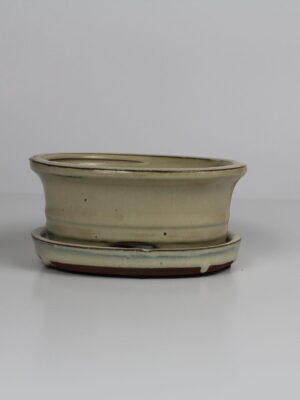 5” Glazed Bonsai pot w/ attached saucer