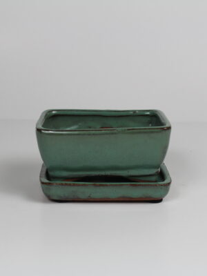 4” Glazed Bonsai Pot w/ Attached saucers