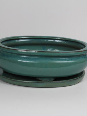 10″ Glazed Bonsai pot w/ Unattached saucer