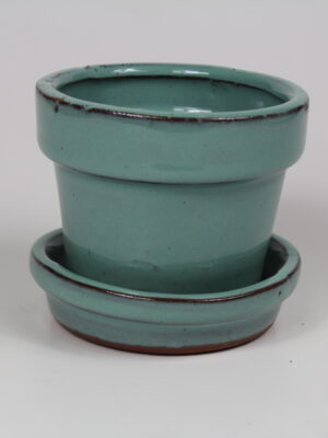 3″ Glazed Floral Pot w/ Attached saucer
